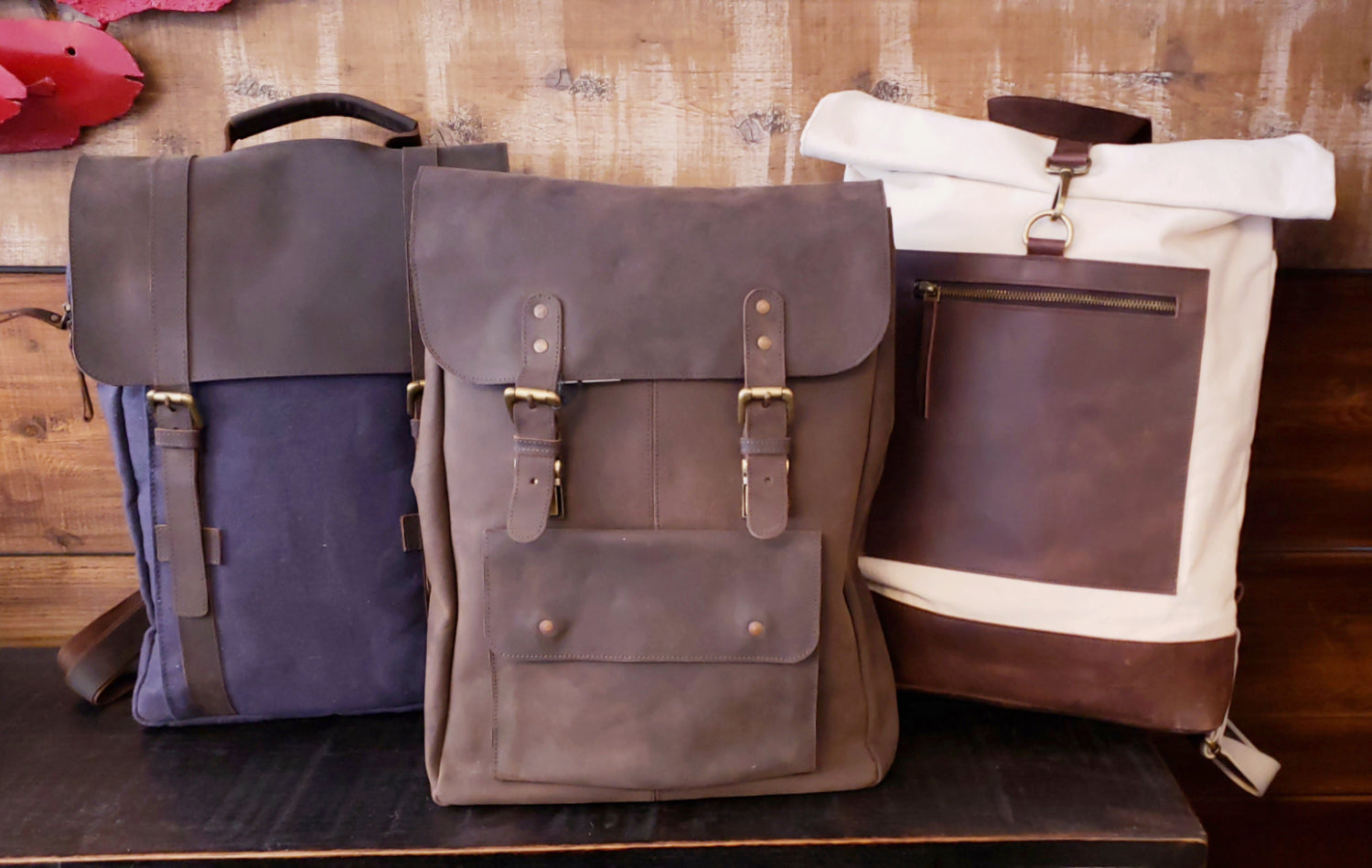 canvas backpack leather accents Leather and Canvas Backpacks