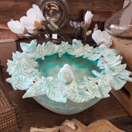 Centerpiece Bowl with Leaves and Birds