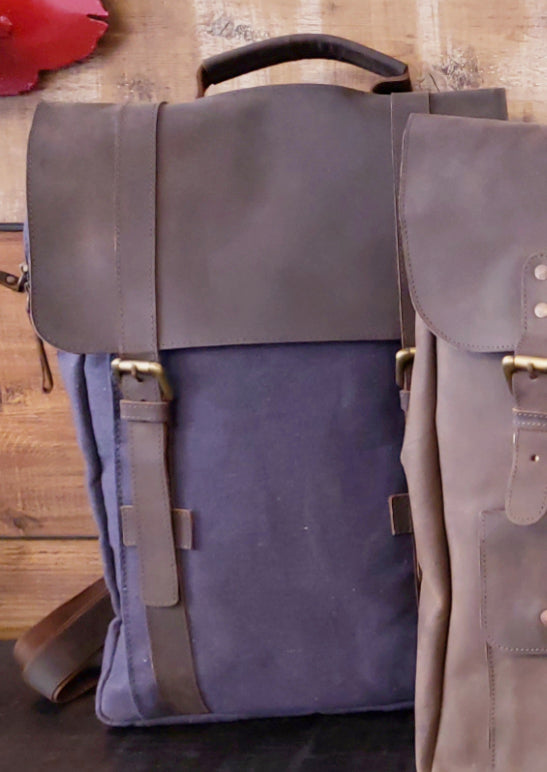 Blue canvas outlet backpack